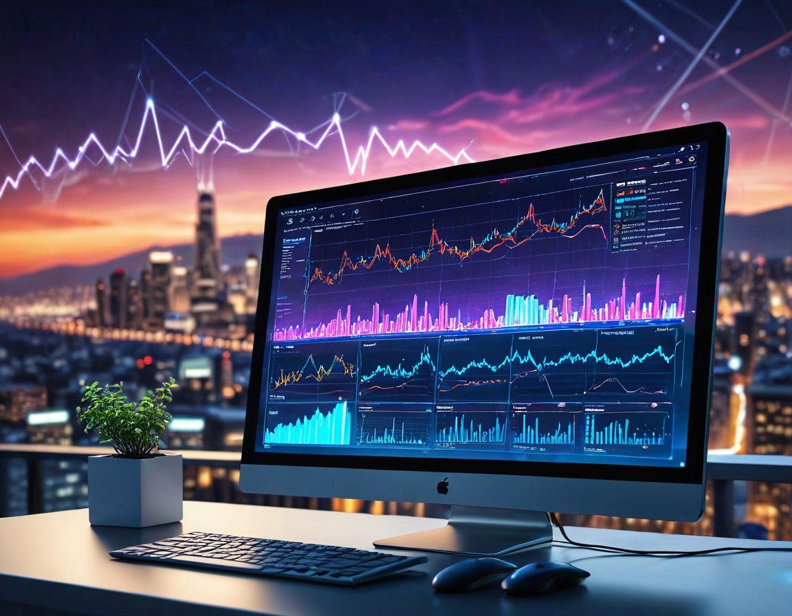 A sleek, futuristic computer screen displaying dynamic graphs and metrics, representing web performance evaluation. Surrounding the screen are abstract symbols of speed and efficiency, like lightning bolts and gears. The backdrop features a softly blurred city skyline at dusk, symbolizing connectivity and digital growth. Use vibrant colors with sharp contrasts for a visually striking effect. super-realistic. vibrant colors. 3D.